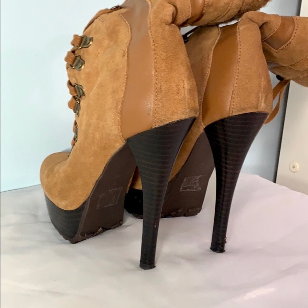 :Sold: Bebe Yvette III Suede Lace up Boots Tan - Picture 6 of 16